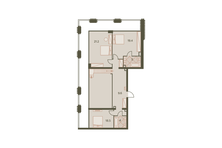 Семикомнатная квартира 203.4 м²