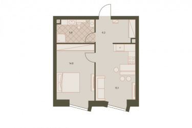 Двухкомнатная квартира 41.4 м²