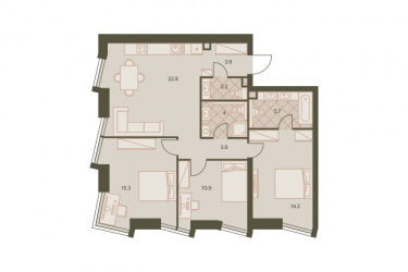 Четырёхкомнатная квартира 83.6 м²