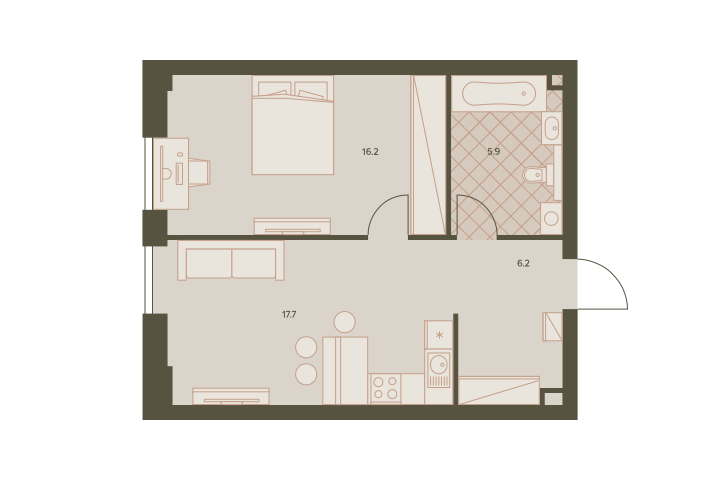 Двухкомнатная квартира 45.9 м²