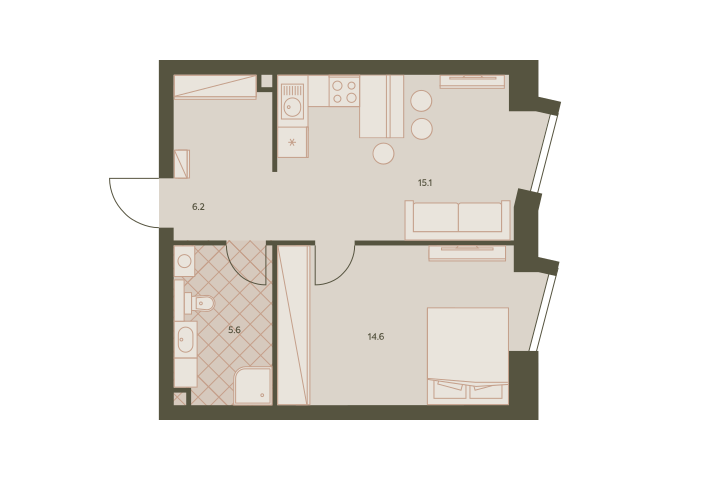 Двухкомнатная квартира 41.4 м²